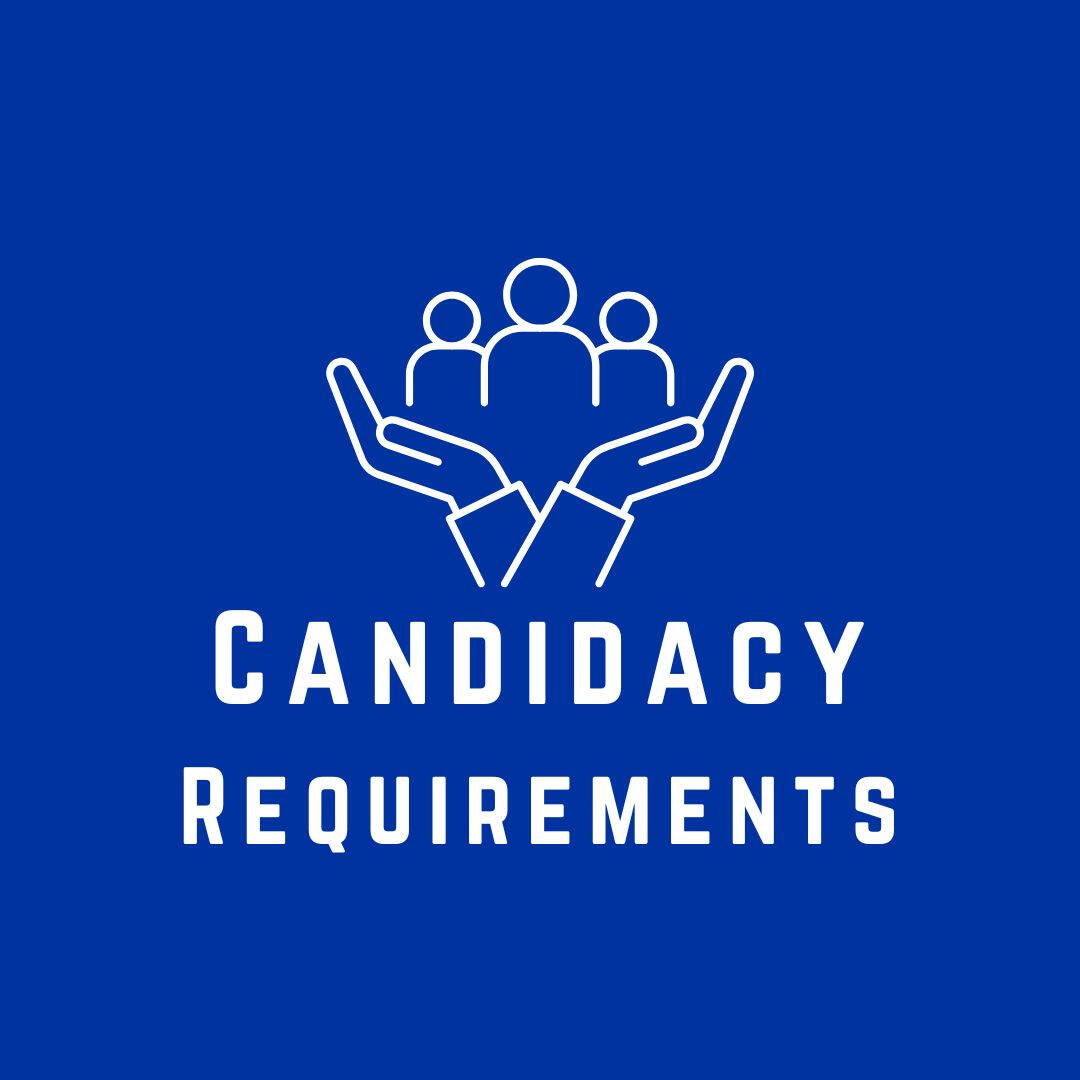 blue logo for social work major, image is a drawing of hands holding up group of people above text that reads "candidacy requirements"